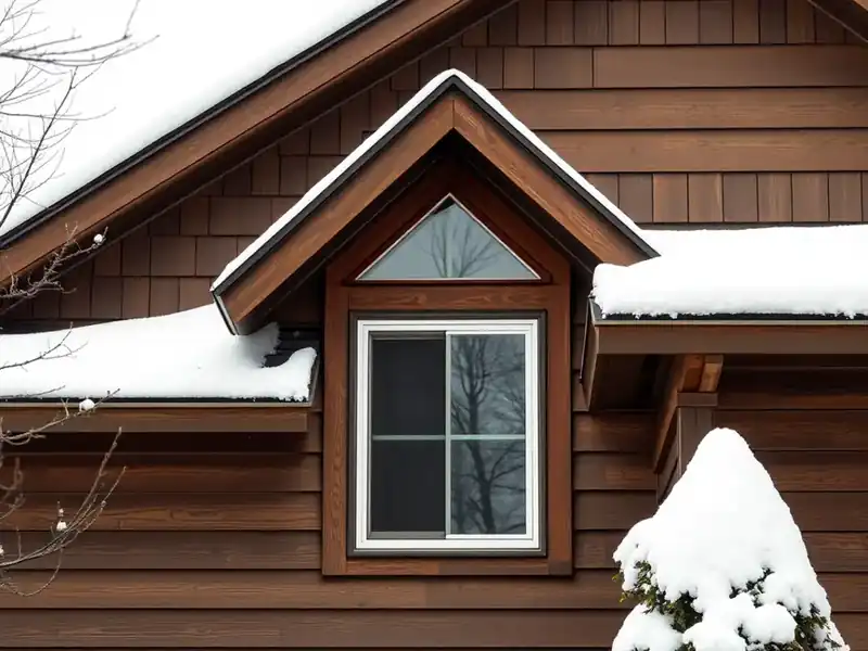 Illustration of close-up of materials and finishes of house with a standing-seam metal roof, as found