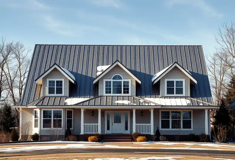Illustration of house with a standing-seam metal roof, as found in 1980-era homes