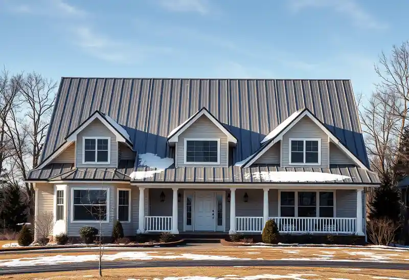Illustration of house with a standing-seam metal roof, as found in 1980-era homes